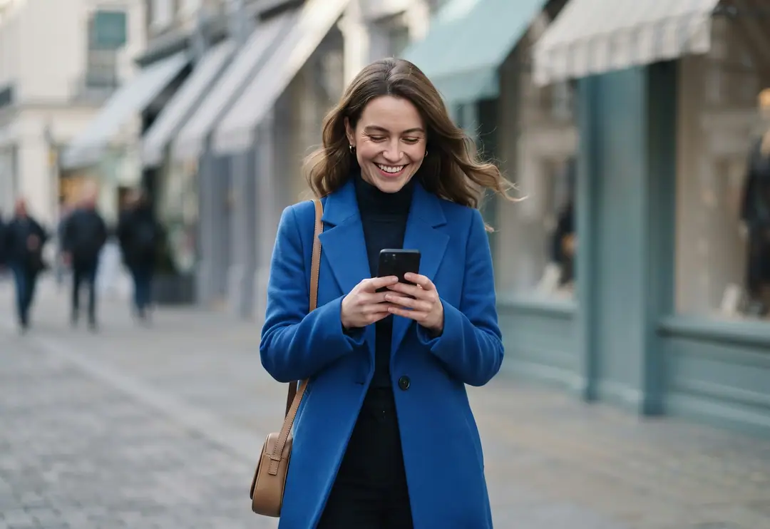 A woman finding a local shop on her phone